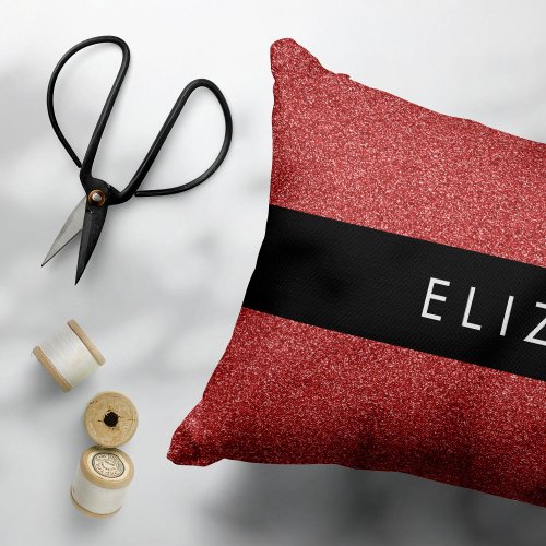 Red Glitter Glitter Background Your Name Accent Pillow