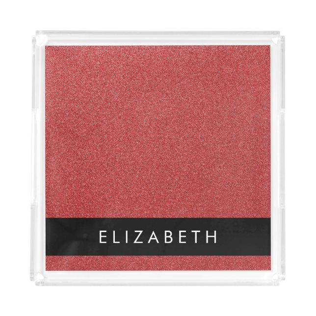 Red Glitter, Glitter Background, Your Name Acrylic Tray (Front)