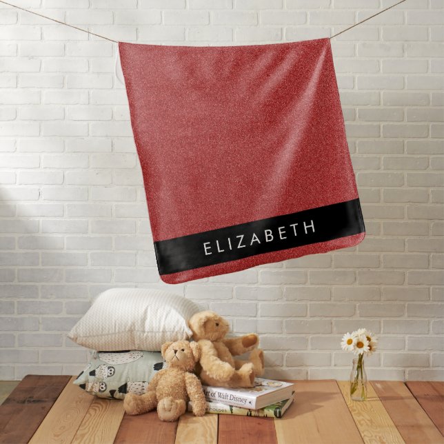 Red Glitter, Glitter Background, Your Name Baby Blanket (In Situ)