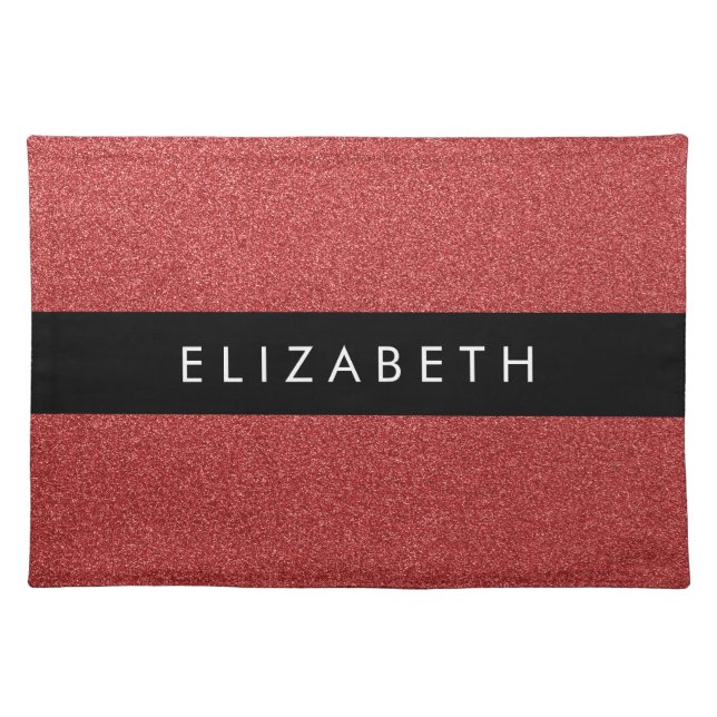 Red Glitter, Glitter Background, Your Name Cloth Placemat (Front)