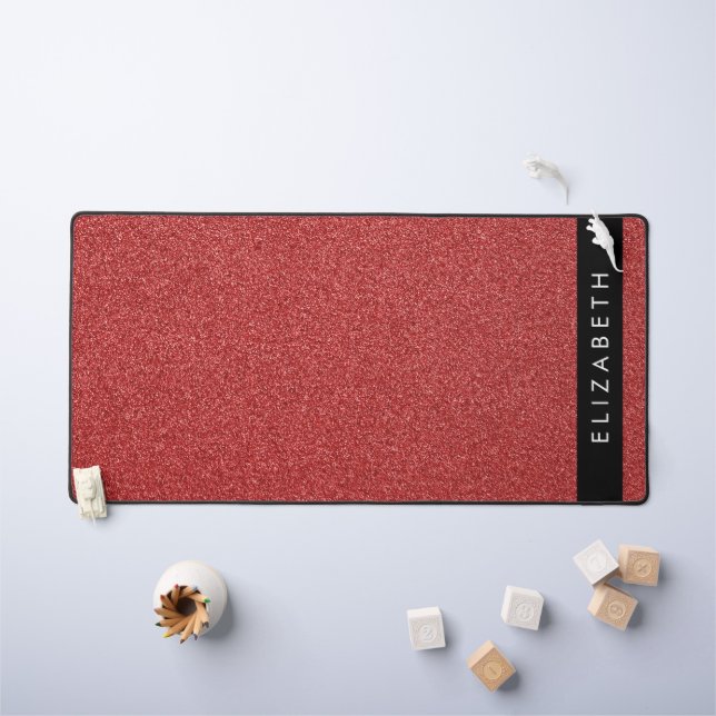 Red Glitter, Glitter Background, Your Name Desk Mat (Kids Table)