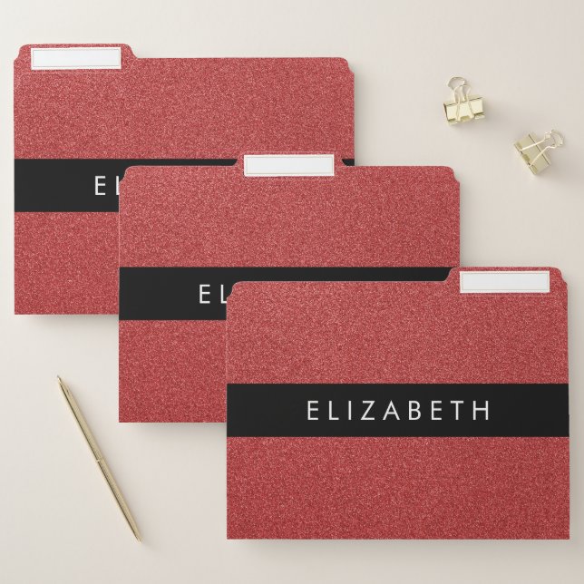 Red Glitter, Glitter Background, Your Name File Folder (Set)