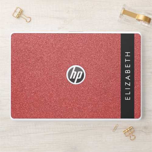 Red Glitter Glitter Background Your Name HP Laptop Skin
