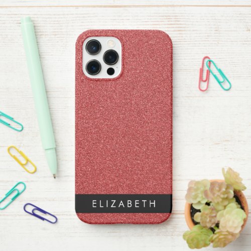Red Glitter Glitter Background Your Name iPhone 12 Pro Case