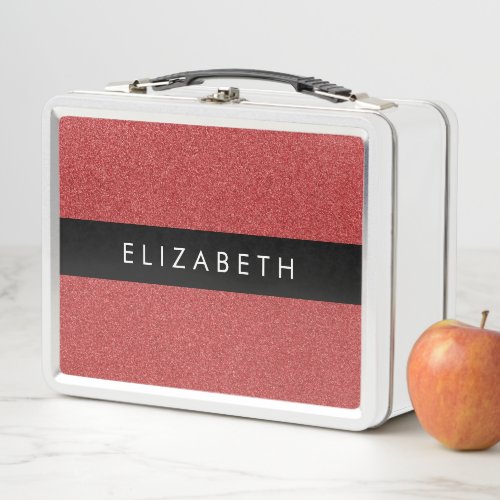 Red Glitter Glitter Background Your Name Metal Lunch Box