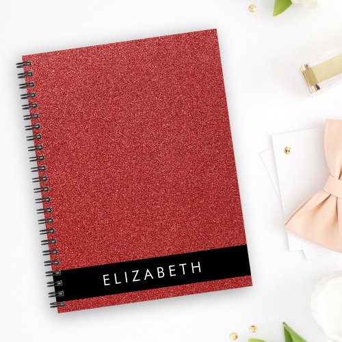 Red Glitter Glitter Background Your Name Notebook
