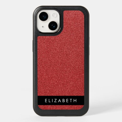Red Glitter Glitter Background Your Name OtterBox iPhone 14 Case