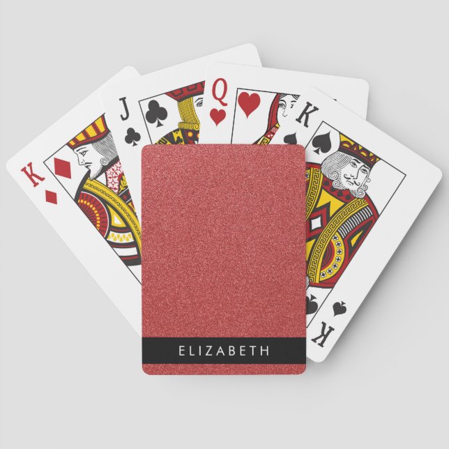 Red Glitter, Glitter Background, Your Name Poker Cards (Back)