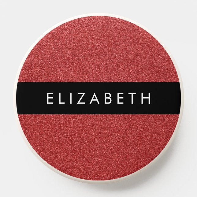 Red Glitter, Glitter Background, Your Name PopSocket (Popsocket)