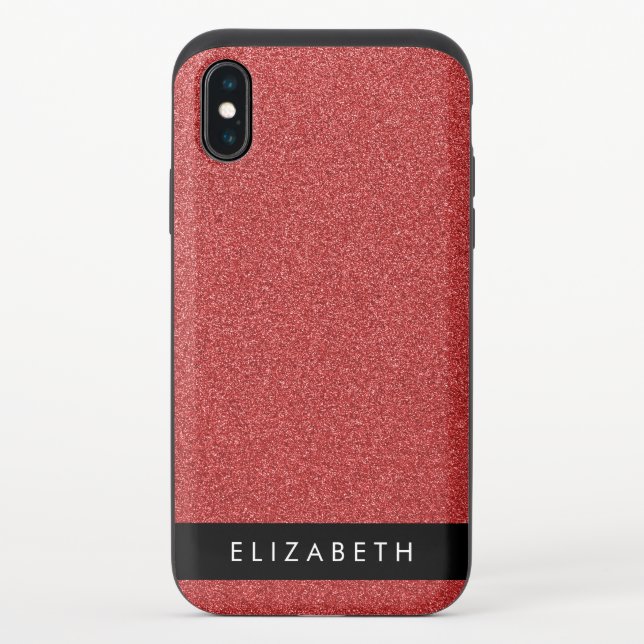 Red Glitter, Glitter Background, Your Name Uncommon iPhone Case (Back)