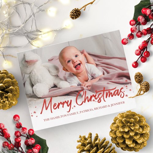 Red Glitter Handwritten Photo Merry Christmas Postcard