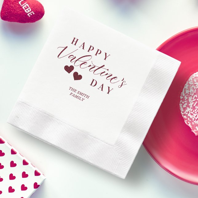 Red Glitter Happy Valentine's Day Hearts Napkins (Red Glitter Happy Valentine's Day Hearts Napkins.)