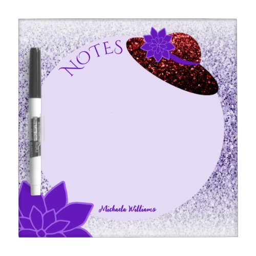 Red glitter hat purple lavender Custom name notes  Dry Erase Board
