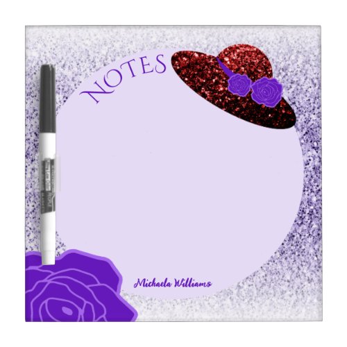 Red glitter hat purple lavender dry erase board