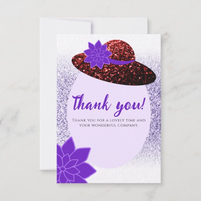 Red glitter hat purple lavender thank you card (Front)