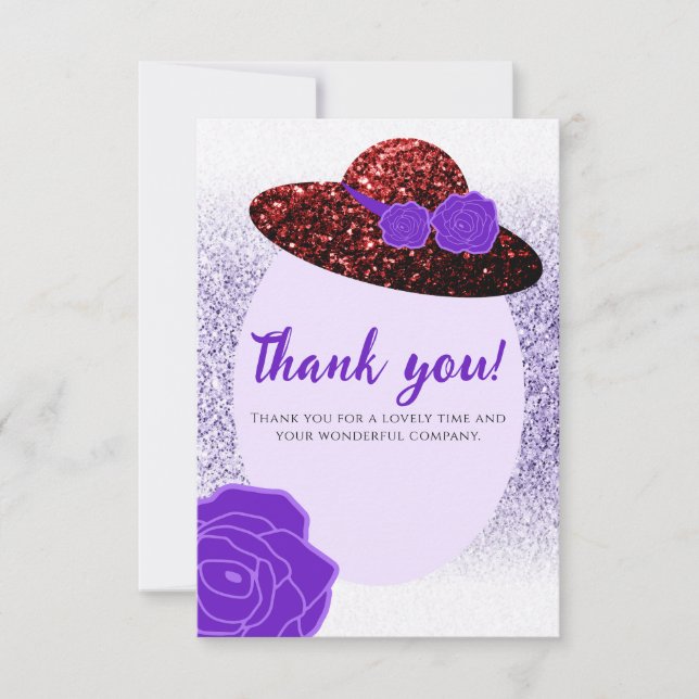 Red glitter hat purple lavender thank you card (Front)