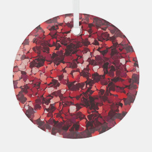 Red Glitter Heart: Minimalist Texture. Glass Ornament