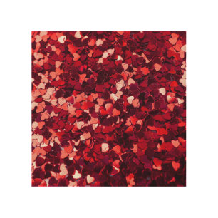 Red Glitter Heart: Minimalist Texture. Wood Wall Art