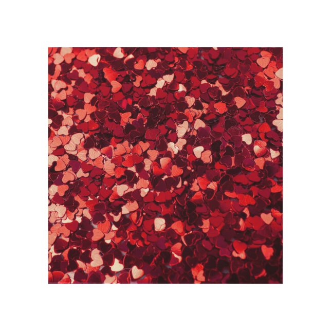 Red Glitter Heart: Minimalist Texture. Wood Wall Art (Front)