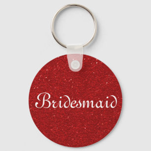 Red Glitter Heart Personalized Bridesmaid Keychain