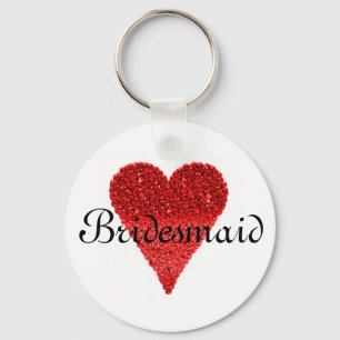 Red Glitter Heart Personalized Bridesmaid Keychain