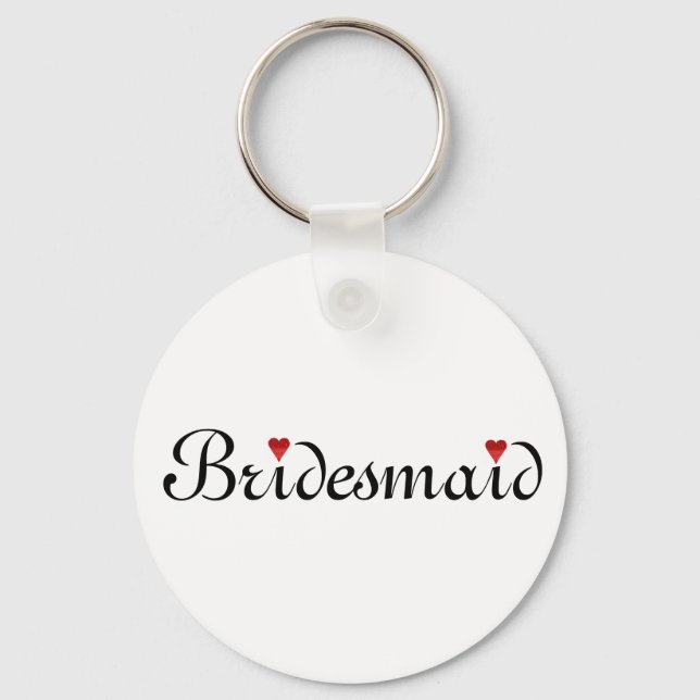 Red Glitter Heart Personalized Bridesmaid Keychain (Front)