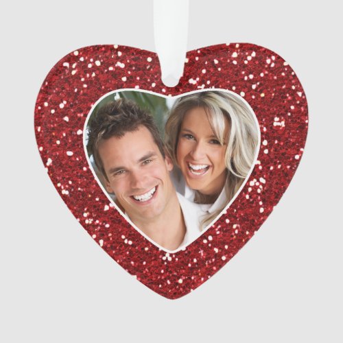 Red Glitter Heart Photo Frame Custom Christmas  Ornament