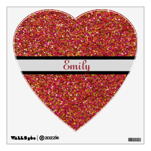 Red Glitter Heart Shape Personalized Wall Sticker