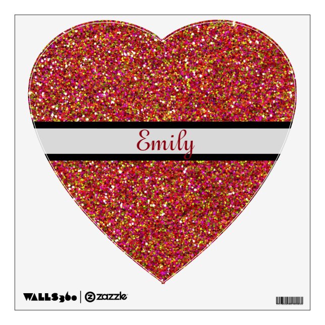 Red Glitter Heart Shape Personalized Wall Sticker (Front)