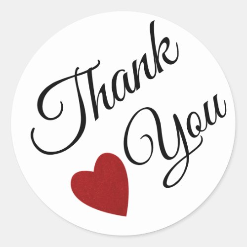 Red Glitter Heart Thank You Classic Round Sticker