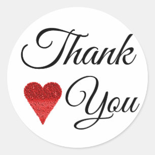 Red Glitter Heart Thank You Classic Round Sticker