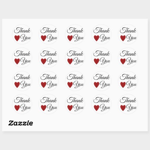 Red Glitter Heart Thank You Classic Round Sticker Zazzle