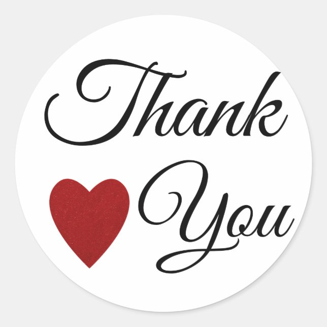 Red Glitter Heart Thank You Classic Round Sticker (Front)