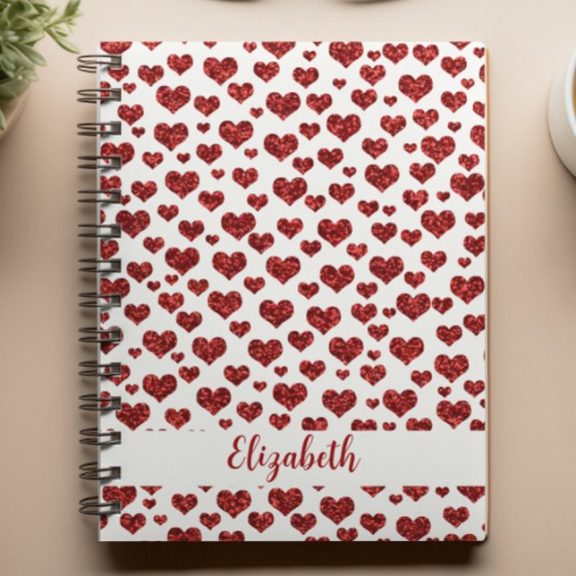 Red Glitter Hearts Bright Colorful Custom Notebook (Creator Uploaded)