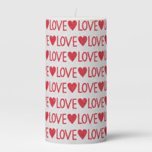 Red Glitter Hearts Love Valentine's Day Gift Pillar Candle