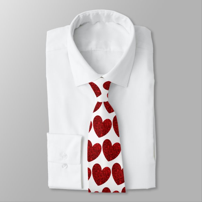 Red Glitter Hearts Neck Tie (Tied)