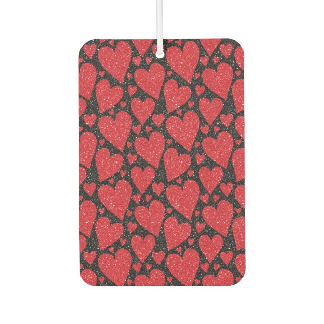 Red Glitter Hearts Pattern Air Freshener (Front)