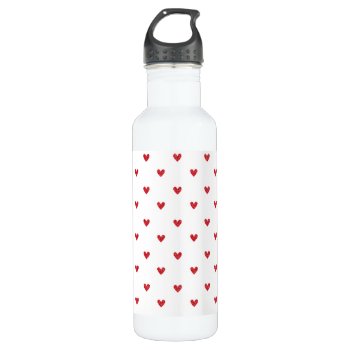 Red Glitter Hearts Pattern Water Bottle by GraphicsByMimi at Zazzle
