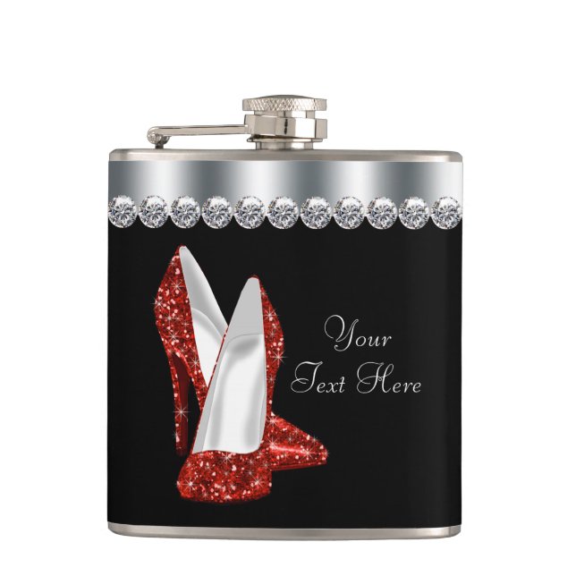 Red Glitter High Heel Shoes Flask (Front)