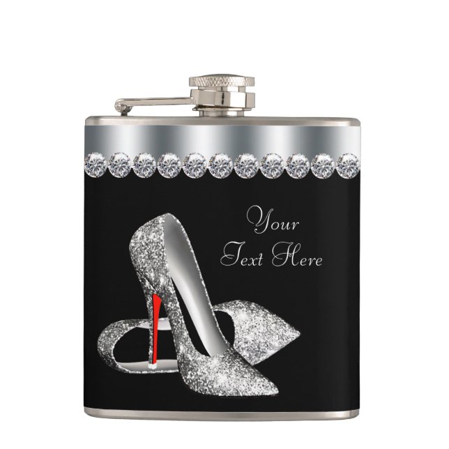 Red Glitter High Heel Shoes Flask (Front)