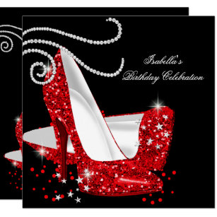 Birthday Glitter Red High Heel Gifts Invitations Stationery Zazzle