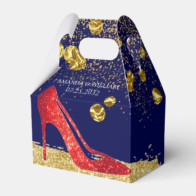 Red Glitter High Heels Elegant Wedding Favor Box (Front Side)