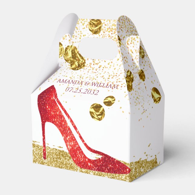Red Glitter High Heels Elegant Wedding Favor Box (Front Side)