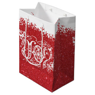 Red glitter  Joy medium gift bag