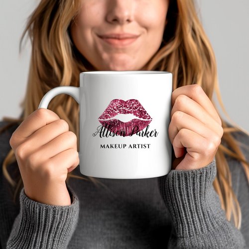 Red Glitter Kiss Lips Business Makeup Artist Coffee Mug