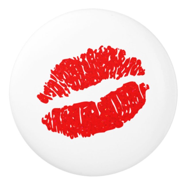 Red Glitter Kiss Lips Chic Dresser Drawer Cabinet Ceramic Knob (Front)