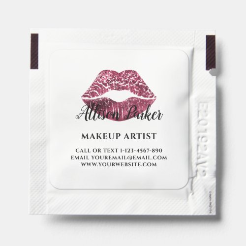 Red Glitter Kiss Lips Makeup Artist Business Hand Sanitizer Packet