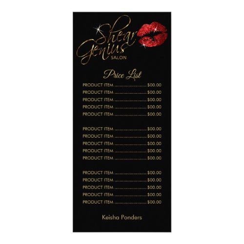 Red Glitter Lip Price List _ Custom Rack Card