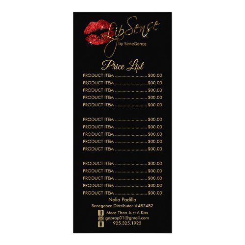 Red Glitter Lip Price List Rack Card