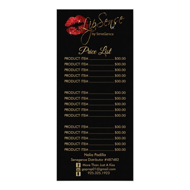 Red Glitter Lip Price List Rack Card (Front)